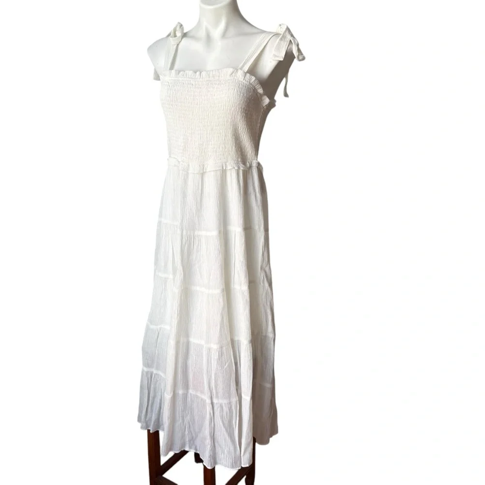 Talulah White Smocked Maxi Dress Shoulder Ties, Sz L - Picture 3 of 14